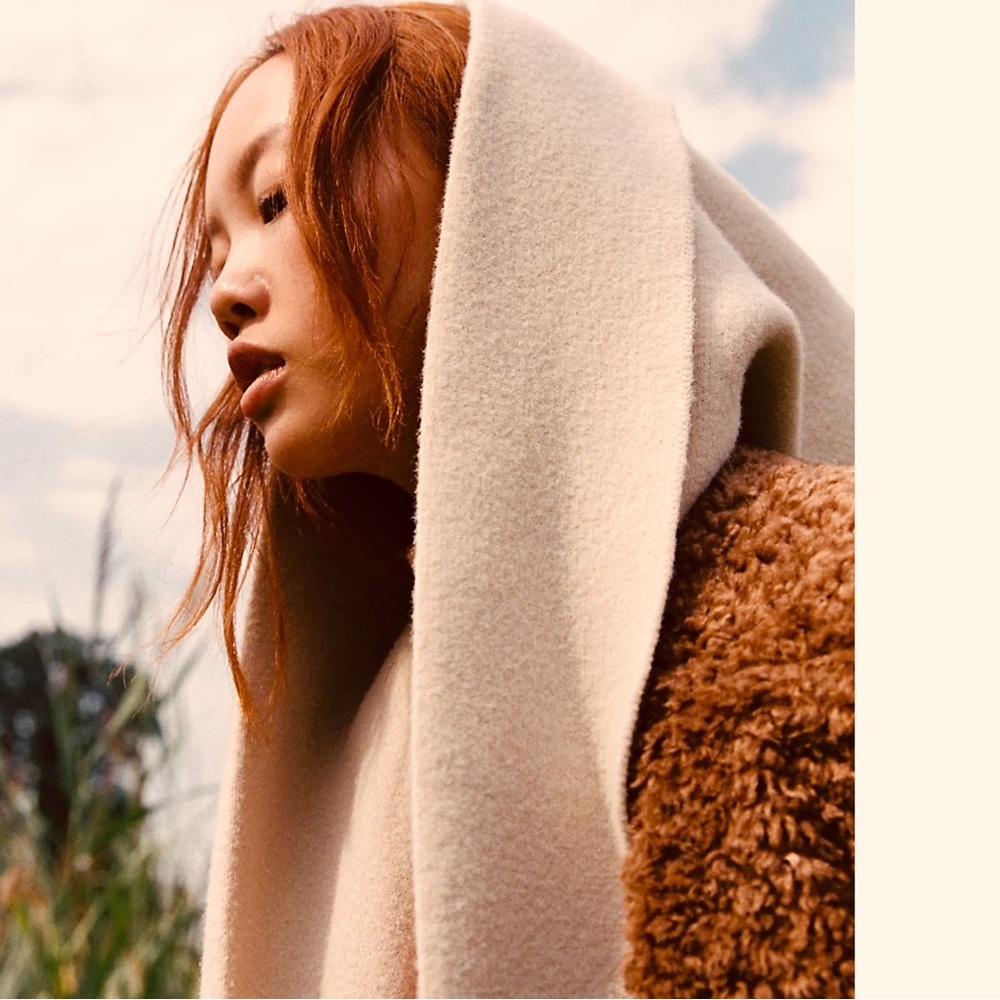 NWT FREE PEOPLE All For You Hooded Scarf In tan/beige/mushroom•extra long &wide - Picture 4 of 16